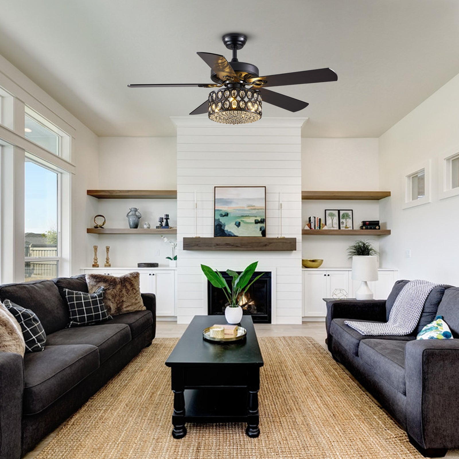 MOOONI-Ceiling-Fan-Light-Matte-Black-Industrial-Double-Layer-Oval-Crystal-Fandelier-50“-Living-Room