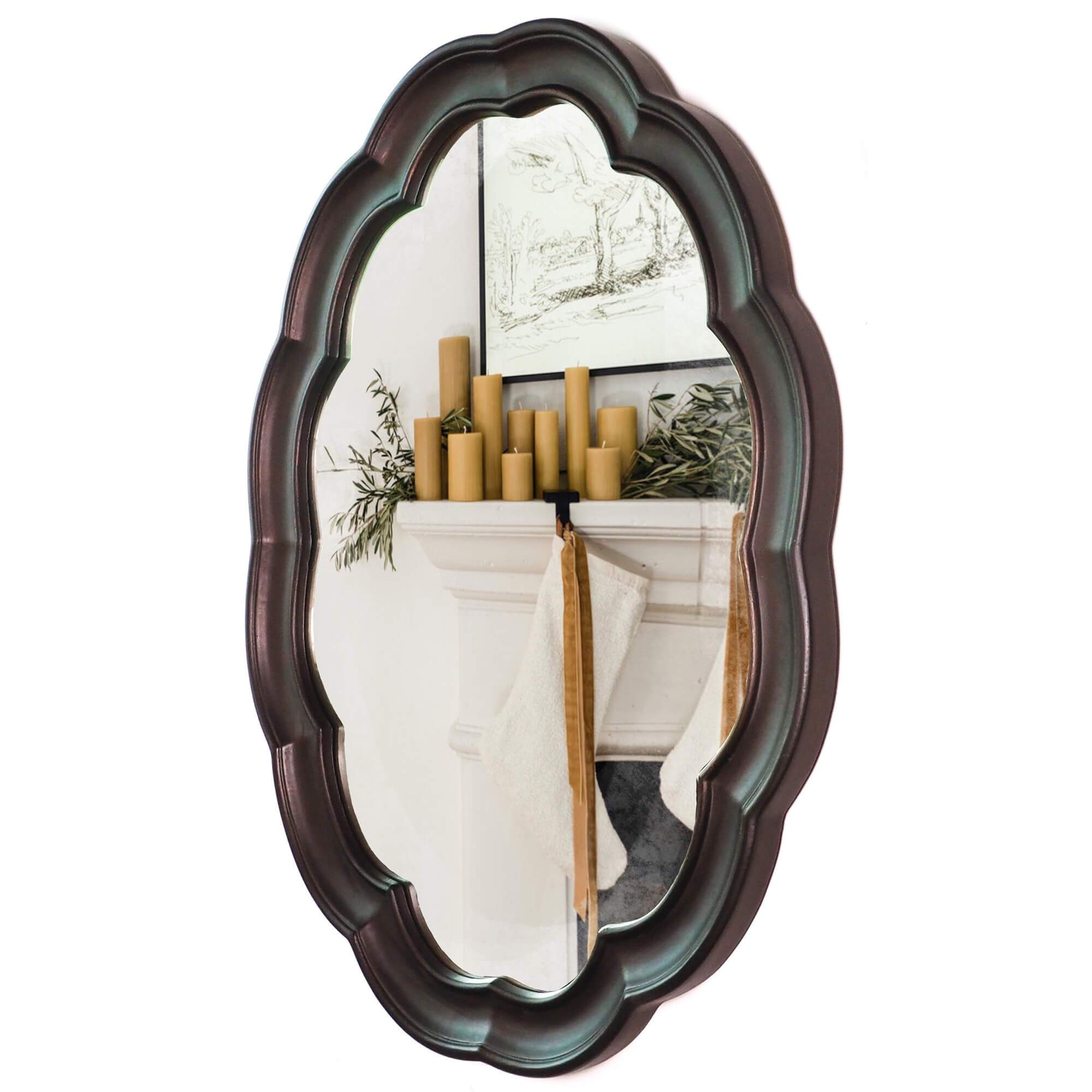 Vintage-Gold-Scalloped-Metal-Frame-Round-Wall-Mirror