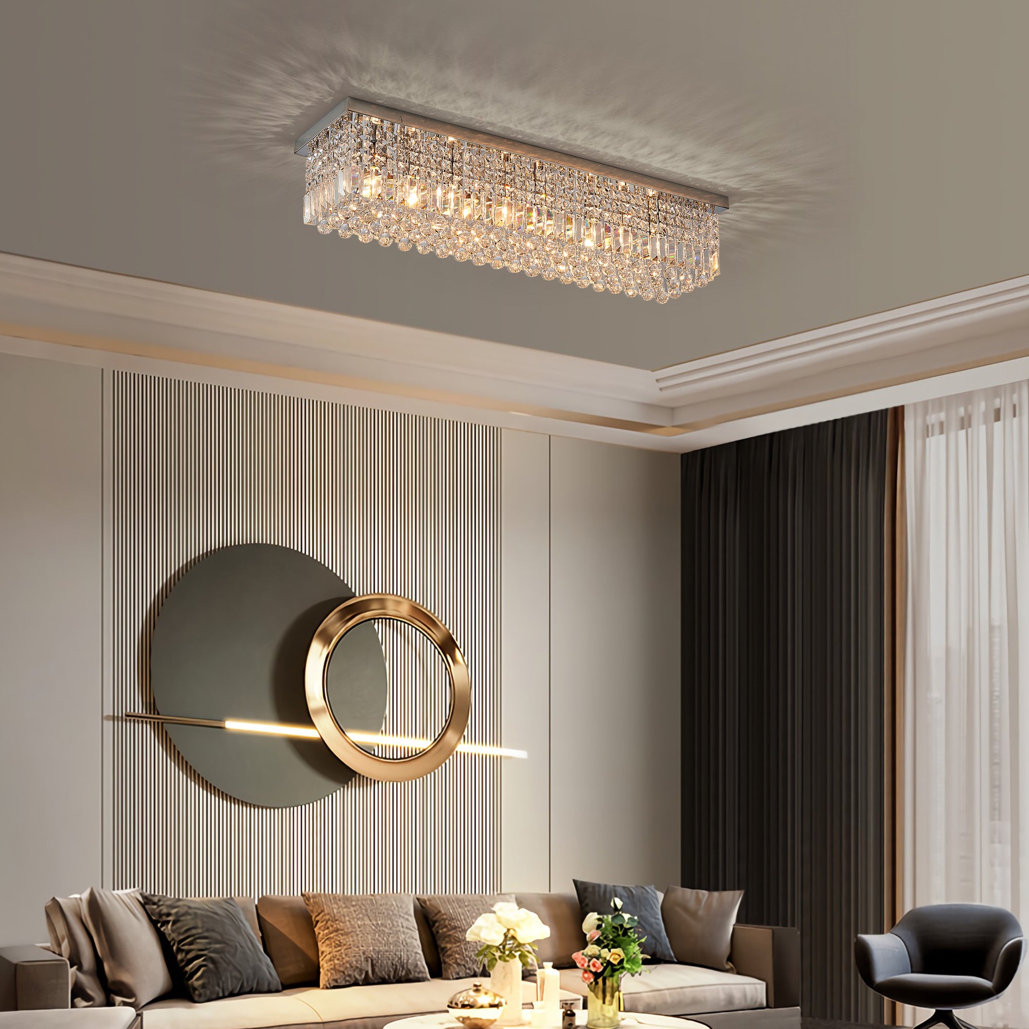 Modern Raindrop Rectangular Crystal Chandelier For House Max 40 W Incandescent