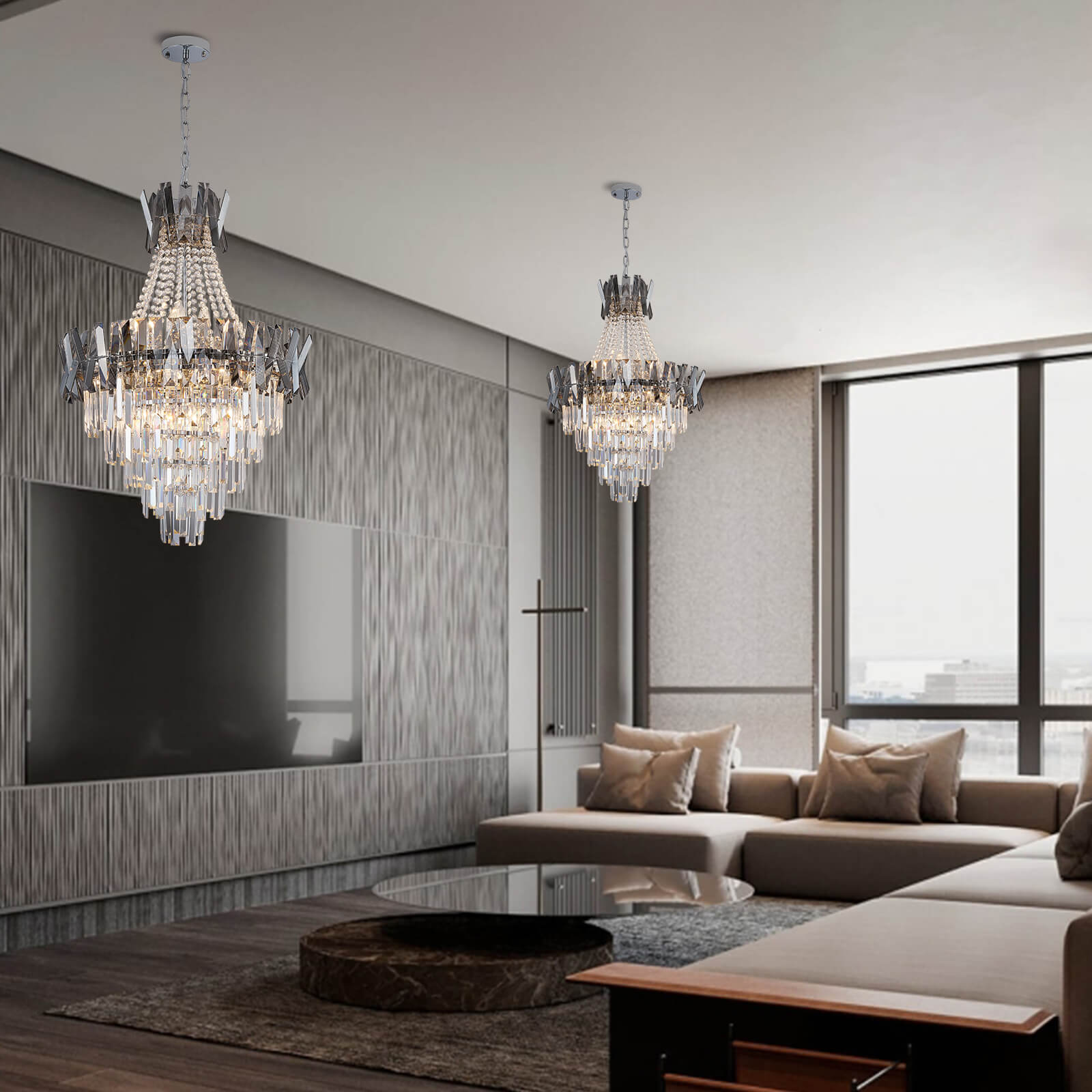 Victoria Deep Gray Metal Frame Crystal Chandelier