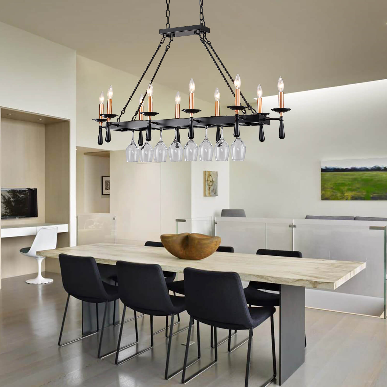 Rustic Candelabra Black Iron Frame Chandelier