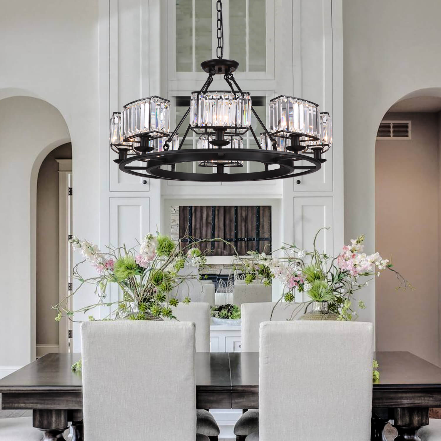 MOOONI-Vintage-Round-Matte-Black-Crystal-Chandelier-Dining-Room
