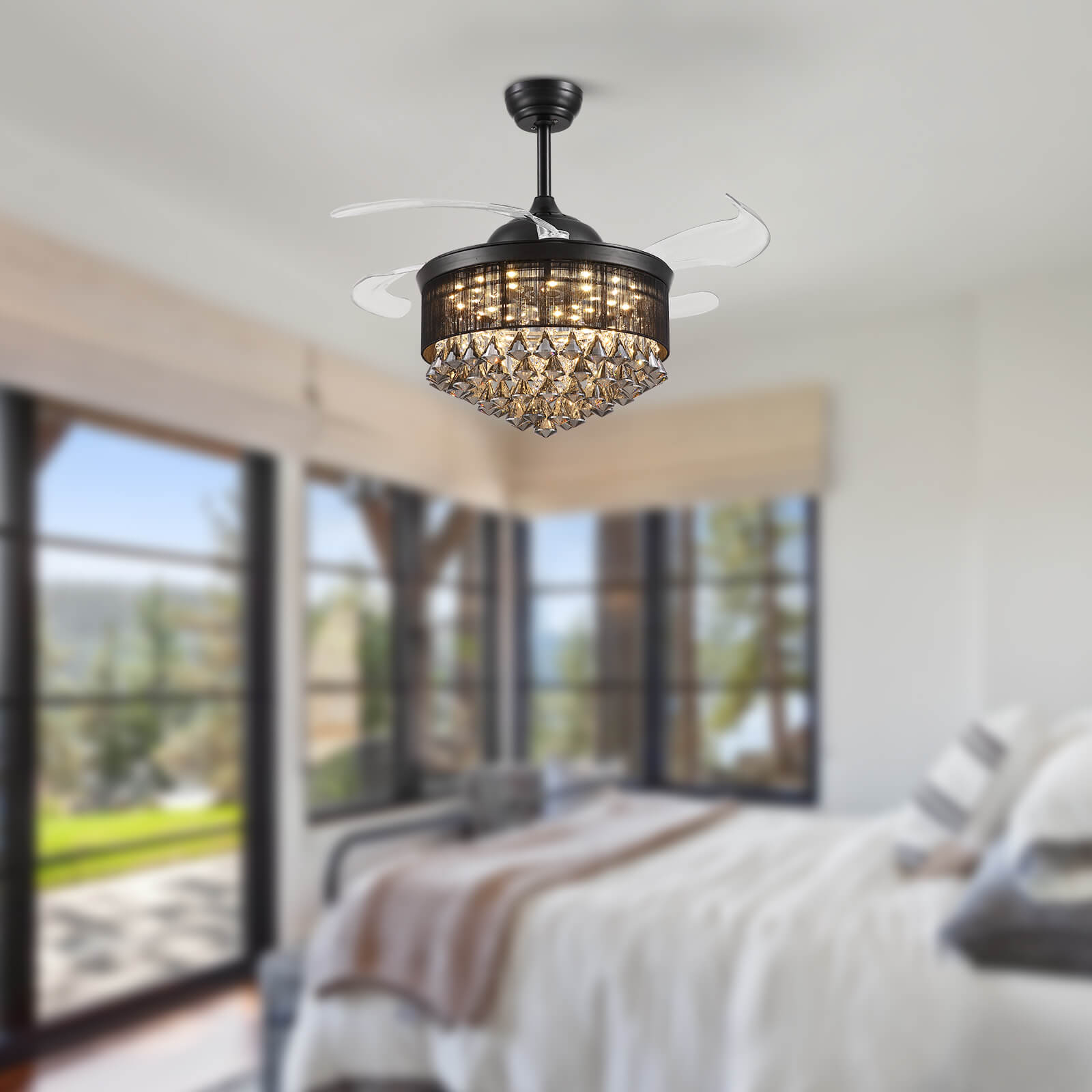 Luxury Black Crystal Fandelier 42''