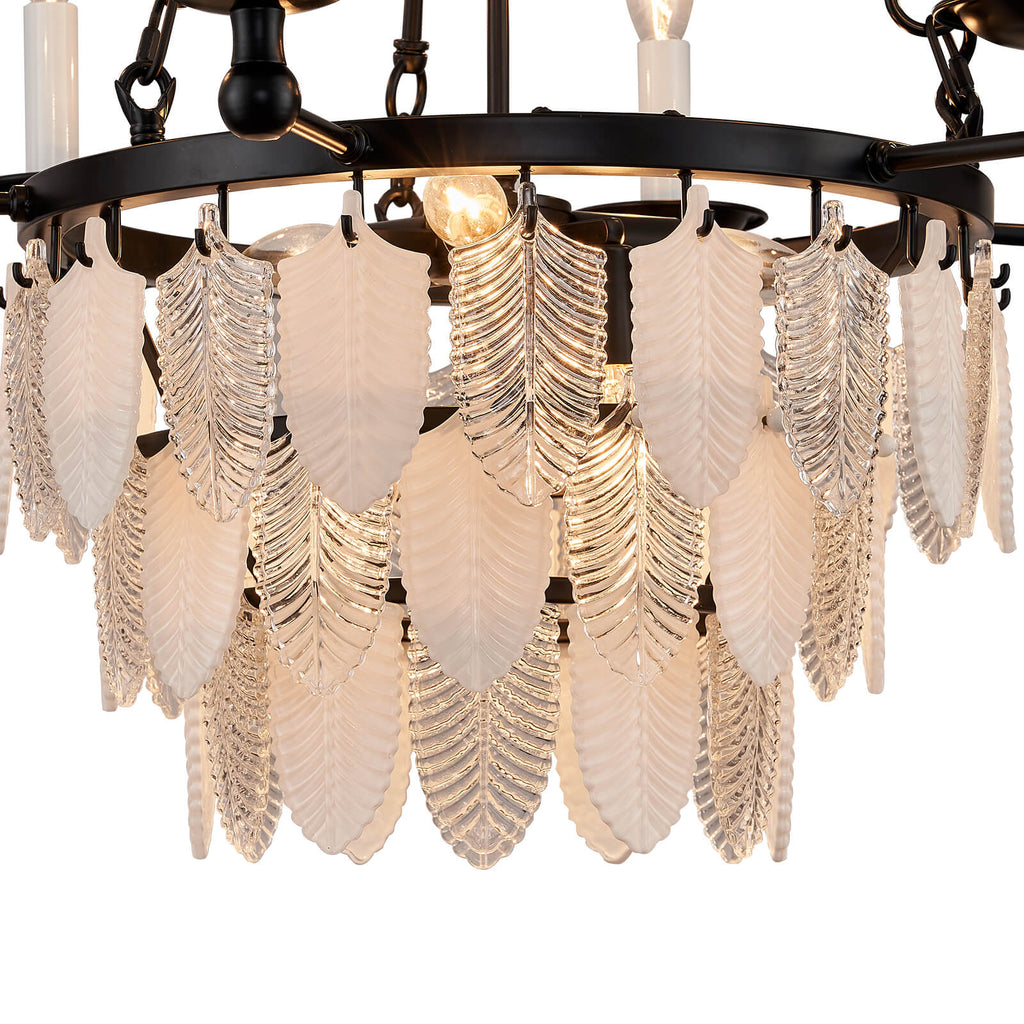 Modern-Matte-Black-Leaves-Candelabra-Round-Pendant-Light