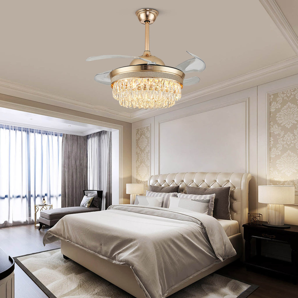 Top Rated French Golden Crystal Retractable Fandelier