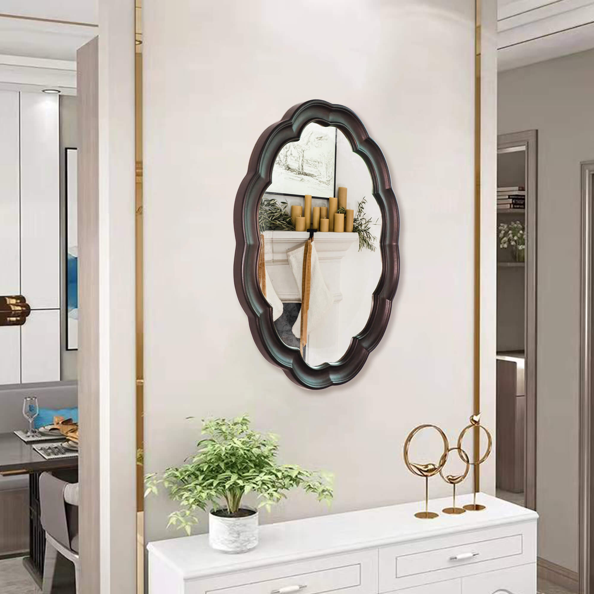 Vintage-Gold-Scalloped-Metal-Frame-Round-Wall-Mirror