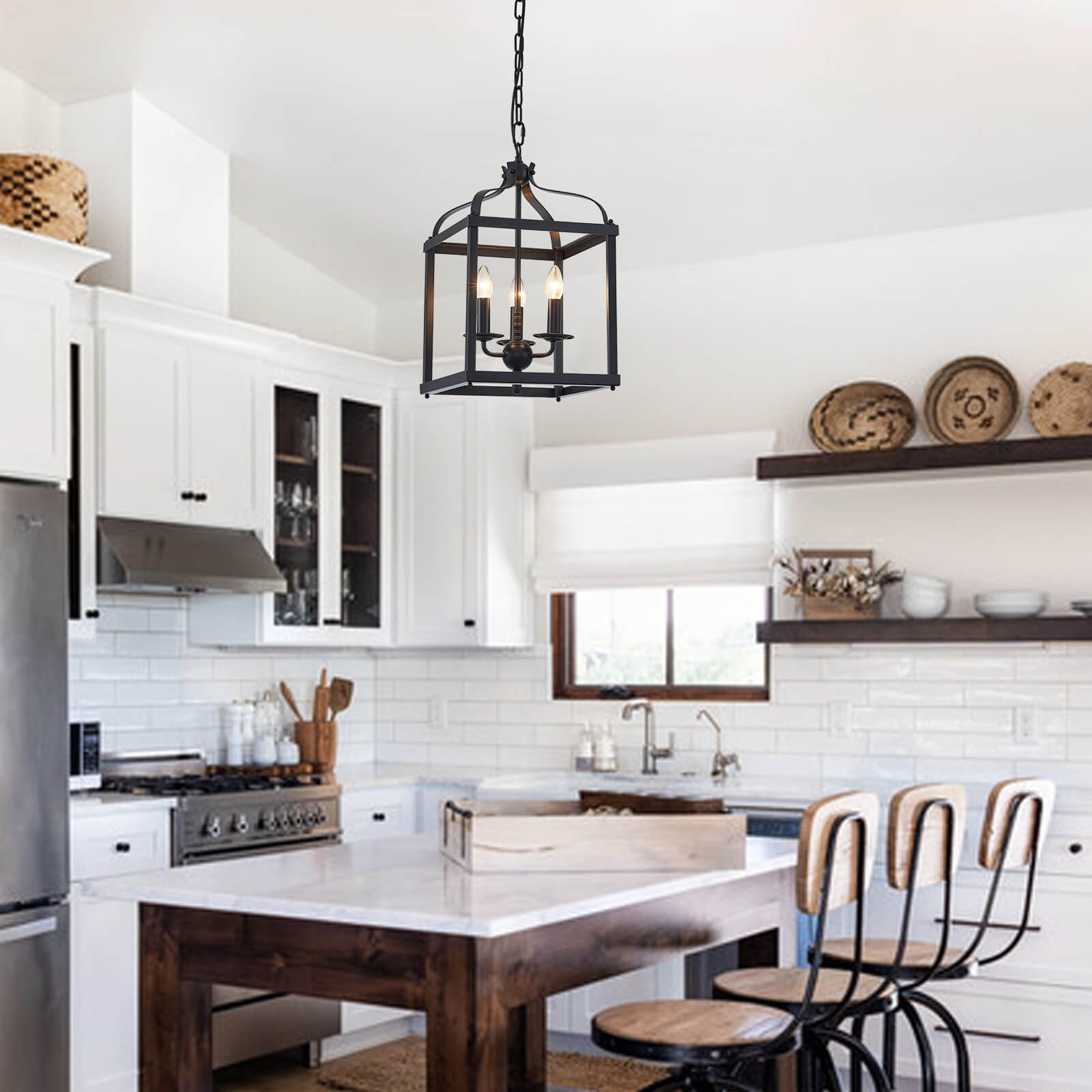 Rustic Black Iron Caged Pendant Light