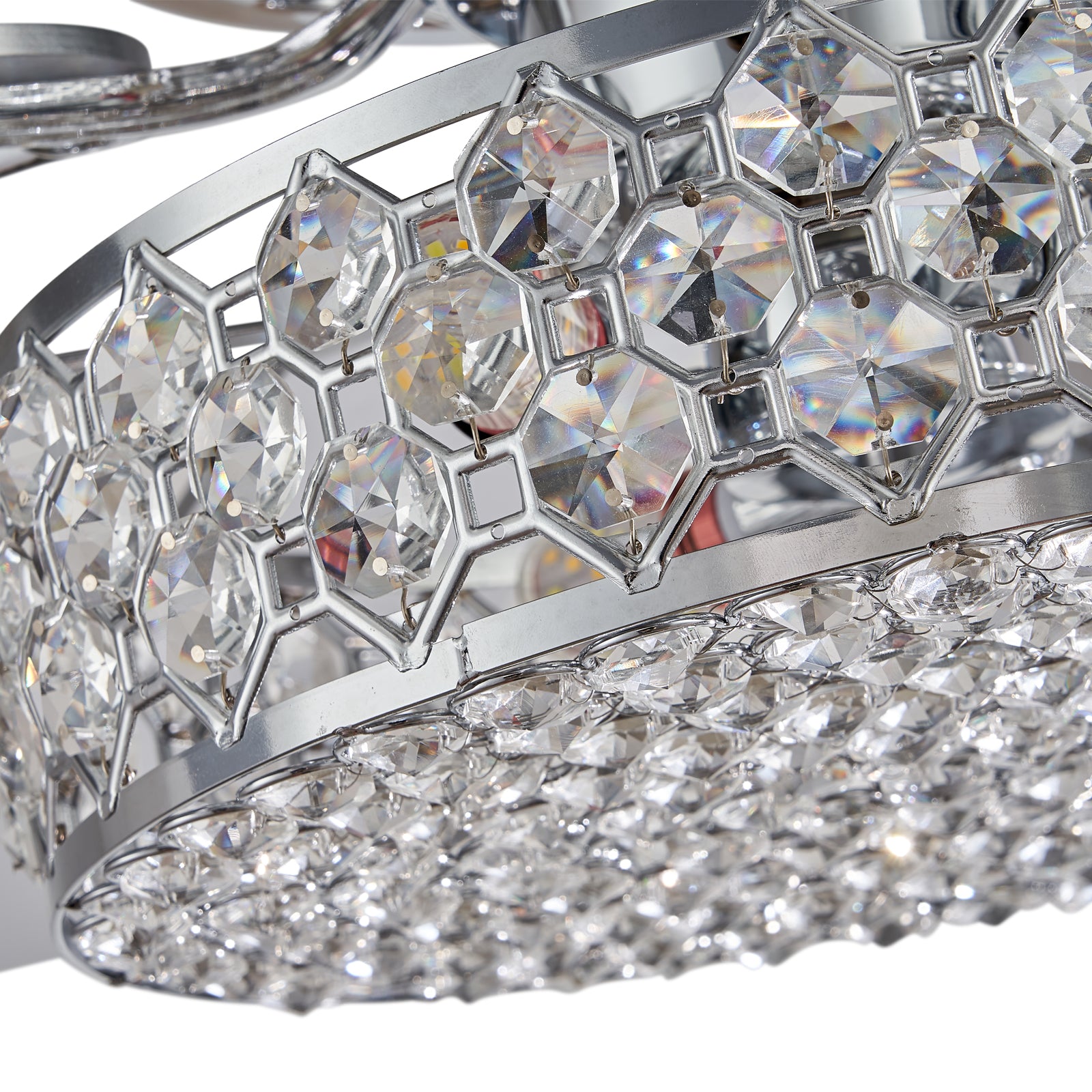 MOOONI-Ceiling-Fan-Light-Chrome-Vintage-Three-layer-Octagonal Beads-Crystal-Fandelier-50“-Lampshade