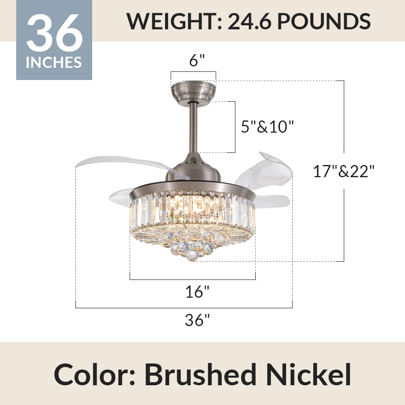 Moooni Crystal Fandeliers Retractable Chandelier Fan with Lights