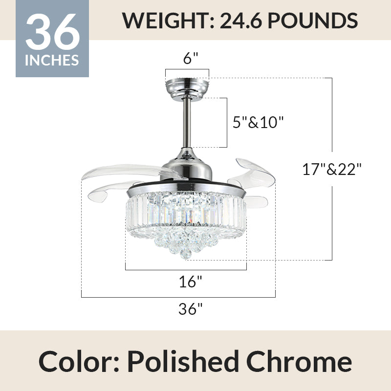Moooni Crystal Fandeliers Retractable Chandelier Fan with Lights