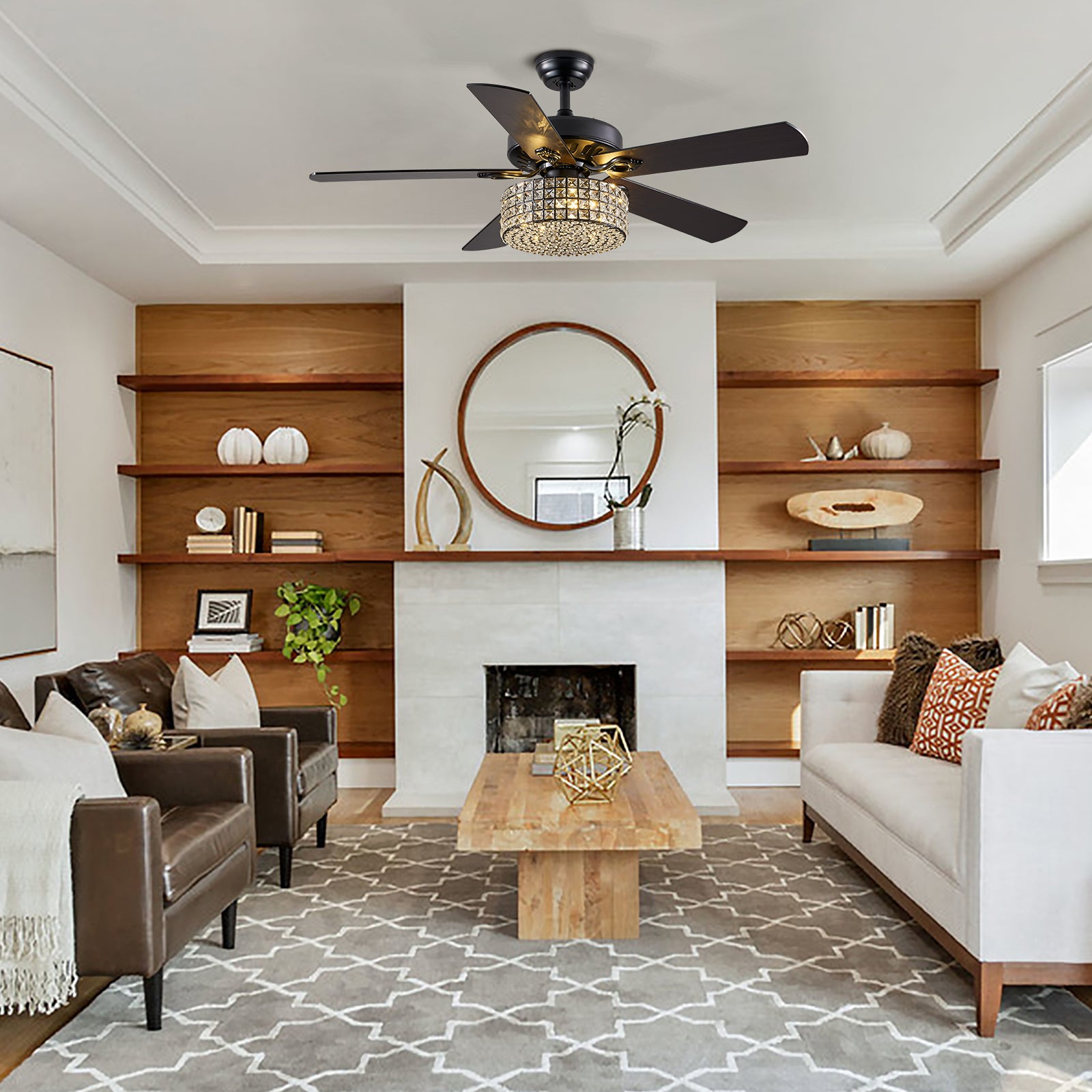 MOOONI-Ceiling-Fan-Light-Matte-Black-Industrial-Four Layer-Crystal-Fandelier-50“-Living-Room