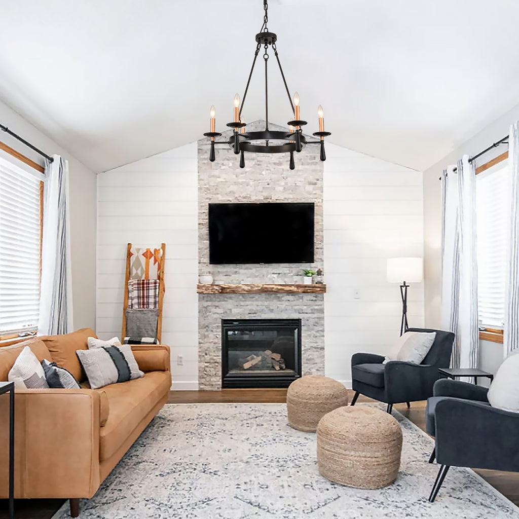 Night Rose 6 Lights Candle Round Chandelier