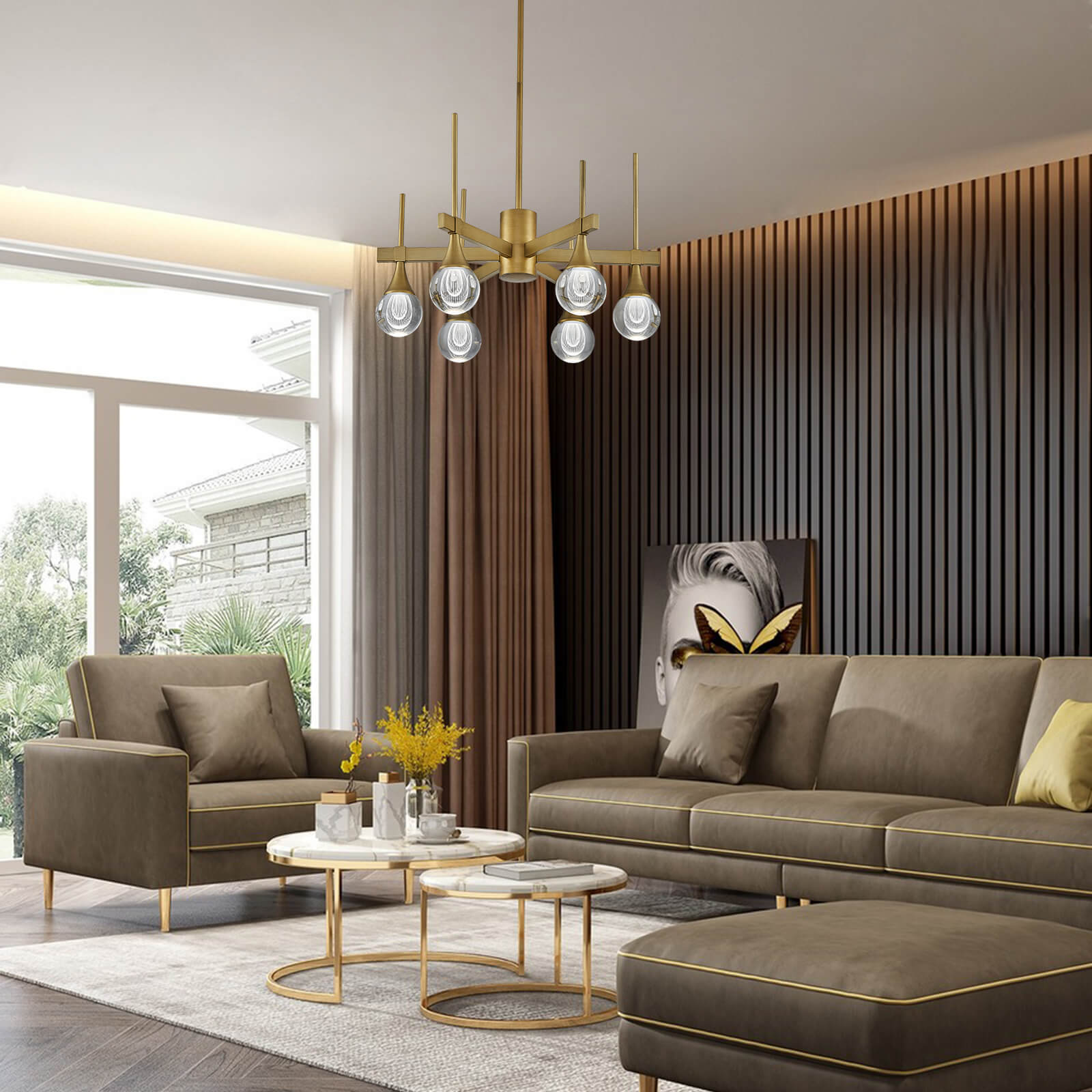 Sputnik 6 Lights Drop-shaped Globe Crystal Pandent Light