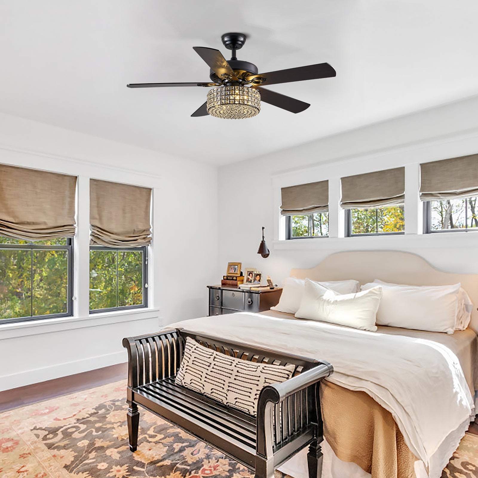 MOOONI-Ceiling-Fan-Light-Matte-Black-Industrial-Four Layer-Crystal-Fandelier-50“-Bedroom