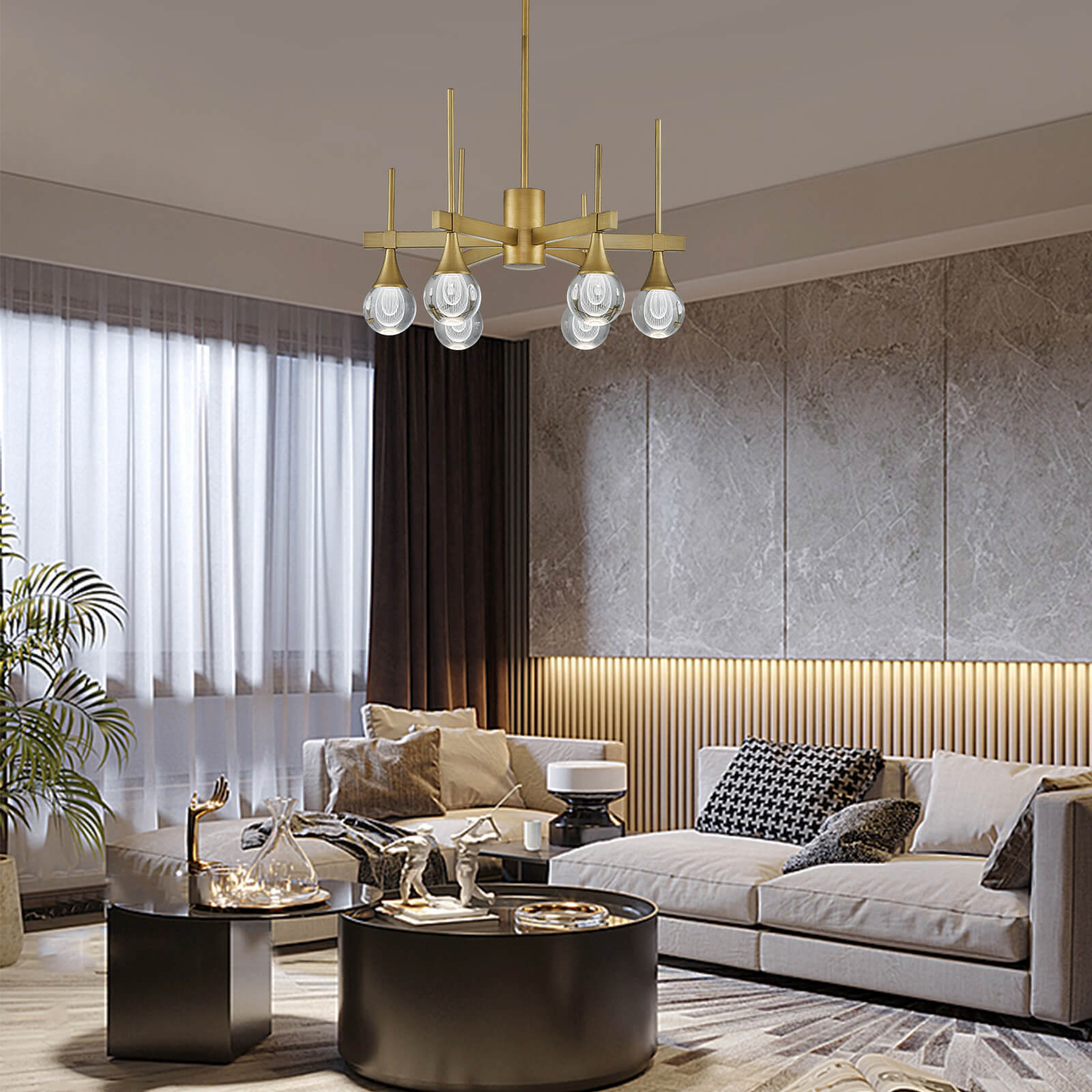 Sputnik 6 Lights Drop-shaped Globe Crystal Pandent Light