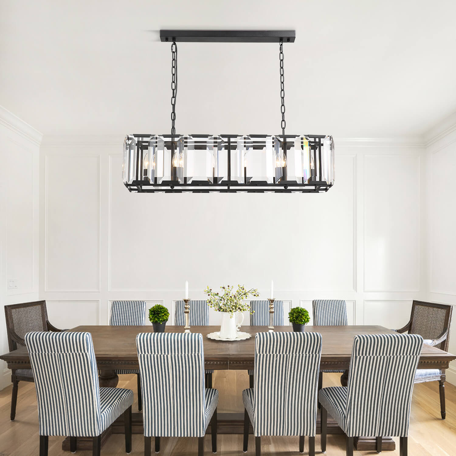 MOOONI-Rectangular-Matte-Black-Farmhouse-Wide-Crystal-Chandelier-Dining-Room