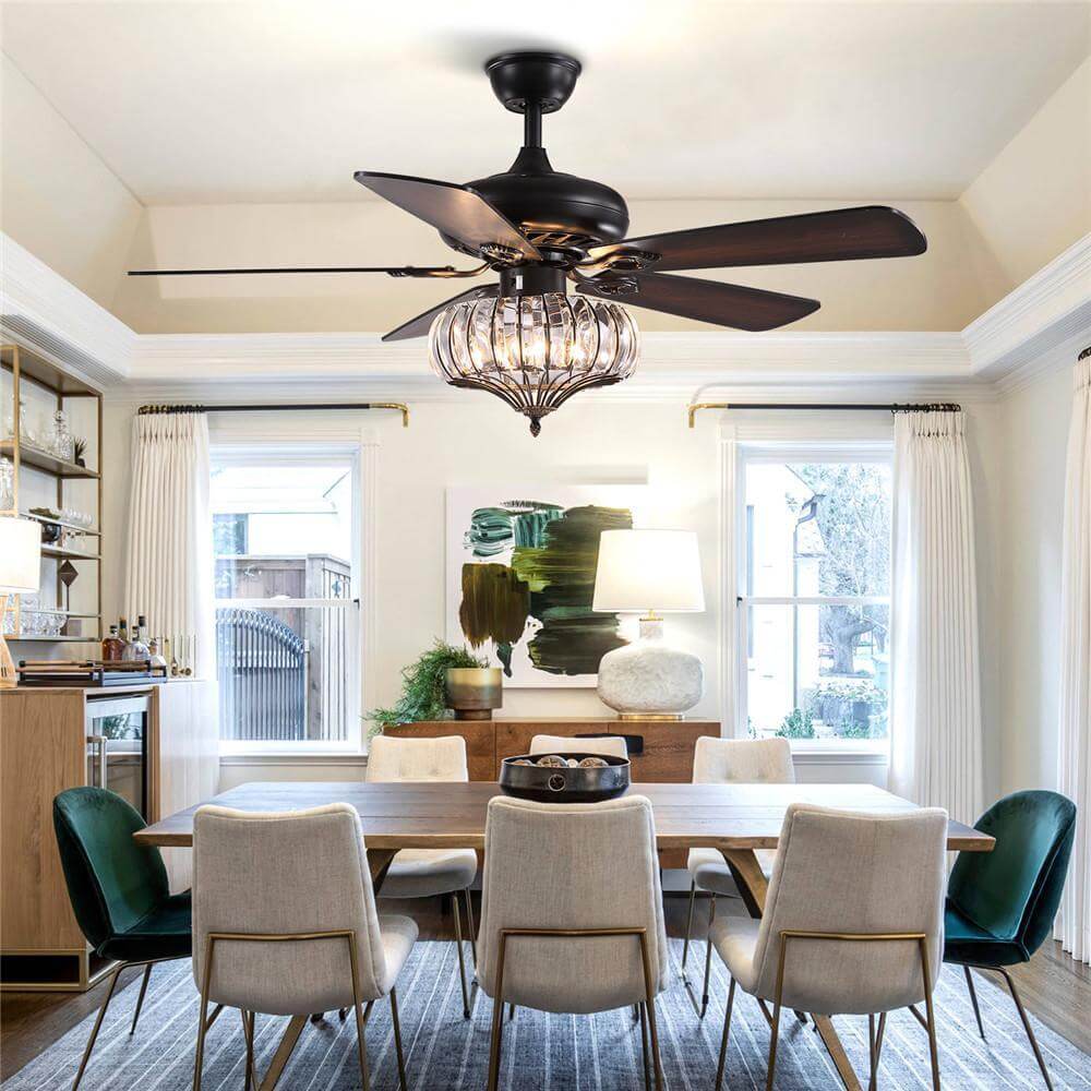 MOOONI-Ceiling-Fan-Light-Matte-Black-Vintage-Look-Crystal-Fandelier-48“-Dining-Room