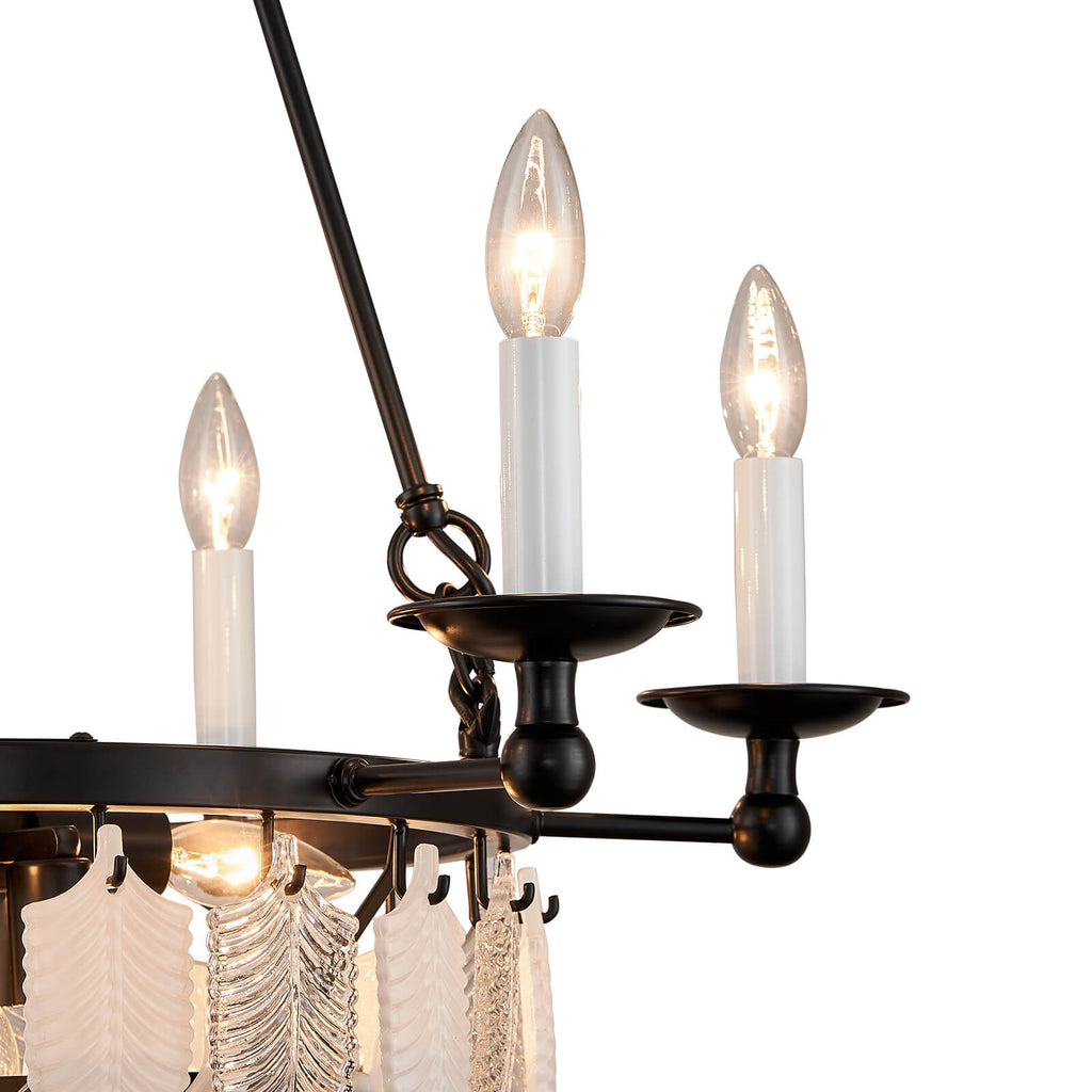 Modern-Matte-Black-Leaves-Candelabra-Round-Pendant-Light