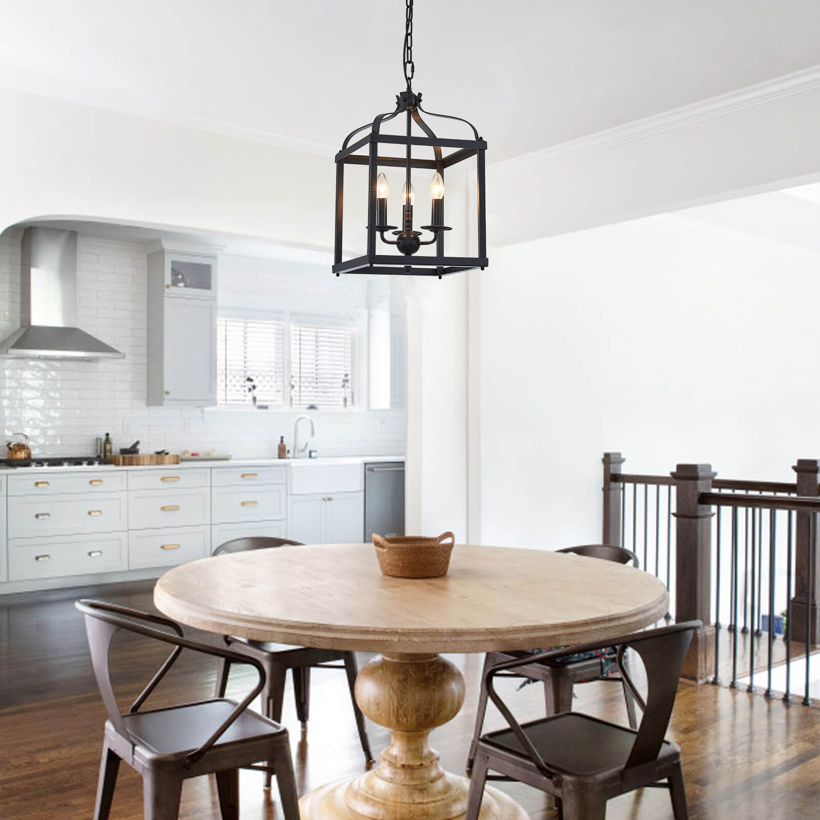 Rustic Black Iron Caged Pendant Light
