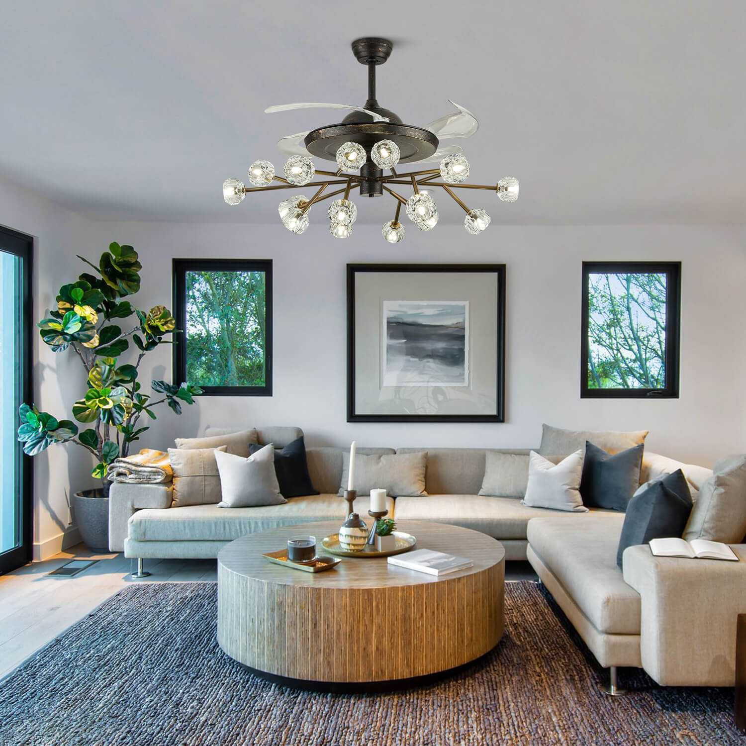 Unusual Looking Vintage Bronze Sputnik Fandelier Fan