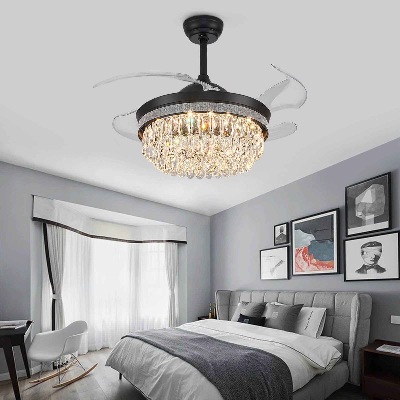 Top Rated Matt Black Retractable Crystal Fandelier