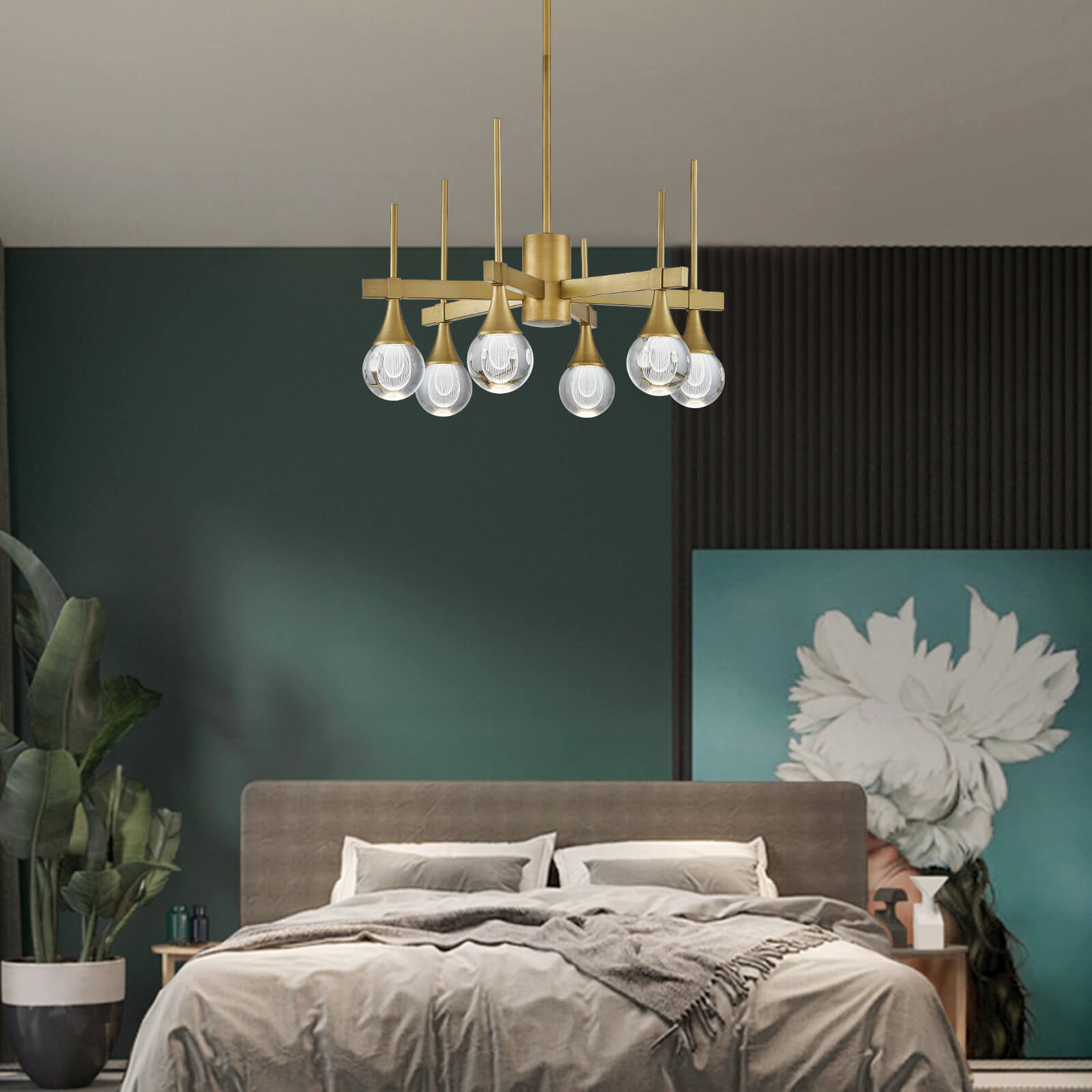 Sputnik 6 Lights Drop-shaped Globe Crystal Pandent Light