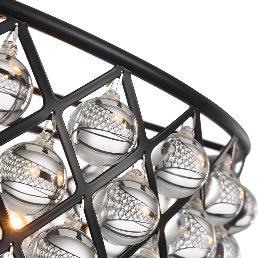 Round 15.7" Matte Black Metal Grid Raindrop Crystal Chandelier