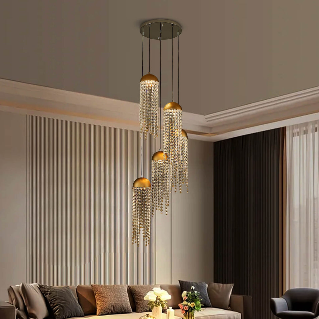 Gold Tassel Crystal Chandelier 5 Lights