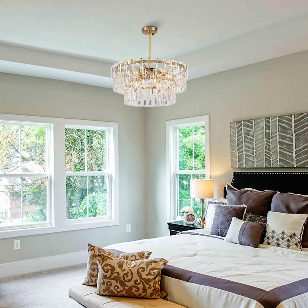 Gold Frame Crystal 3 Layers Circular Chandelier