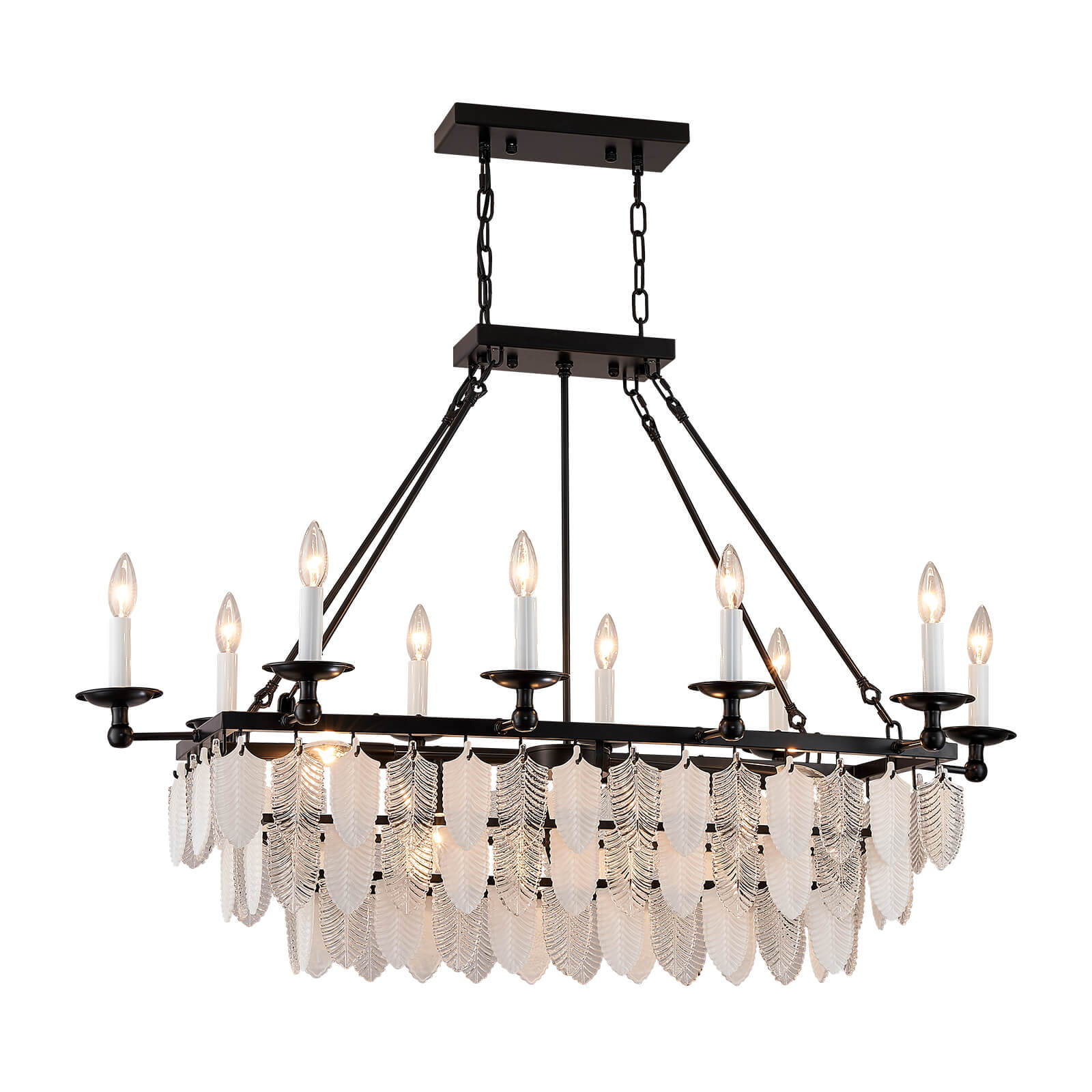 Modern-Matte-Black-Leaves-Candelabra-Rectangular-Pendant-Light