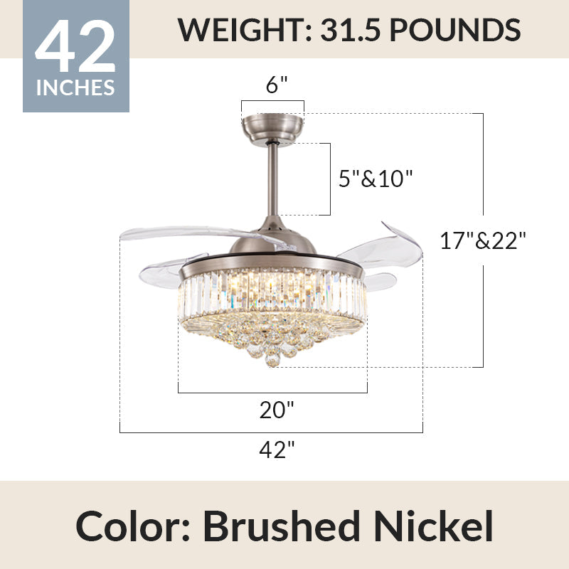 Classic Brushed Nickel Retractable All-in-One Fandelier