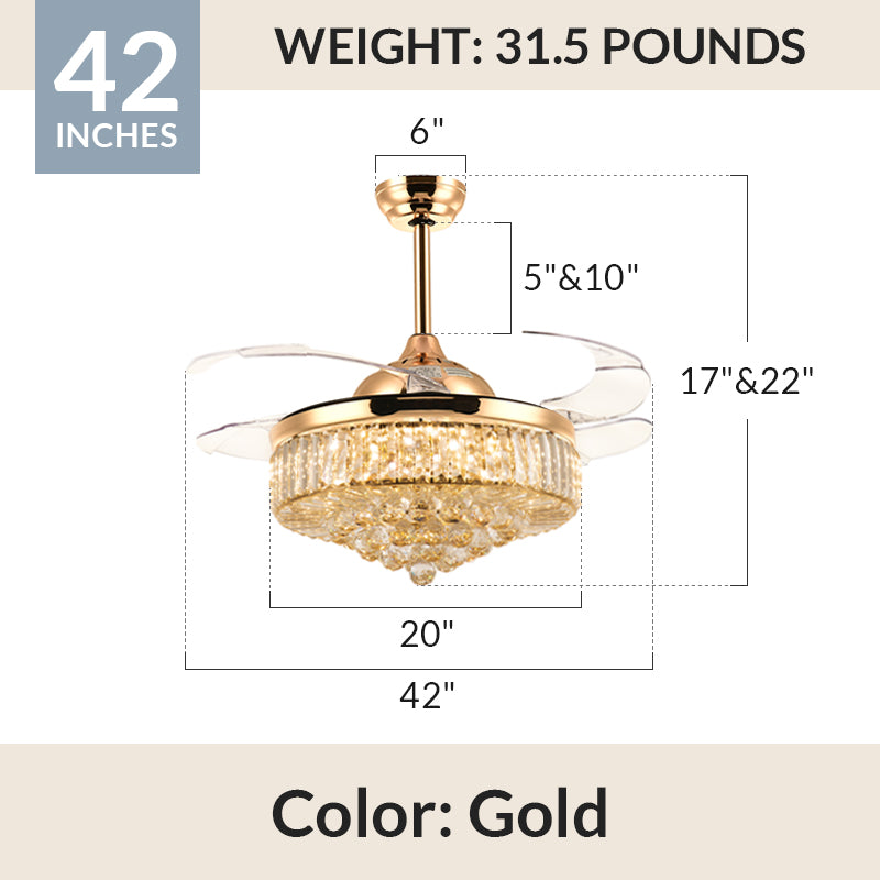 Moooni Crystal Fandeliers Retractable Chandelier Fan with Lights