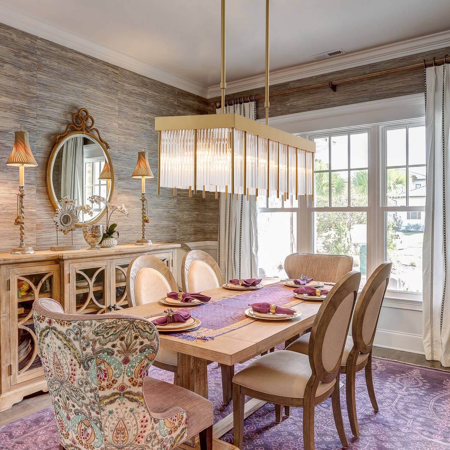 Rectangular Gold Frame Chandelier For Kitchen