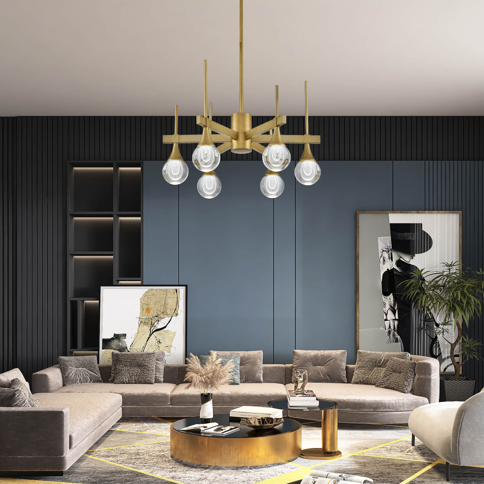 Sputnik 6 Lights Drop-shaped Globe Crystal Pandent Light