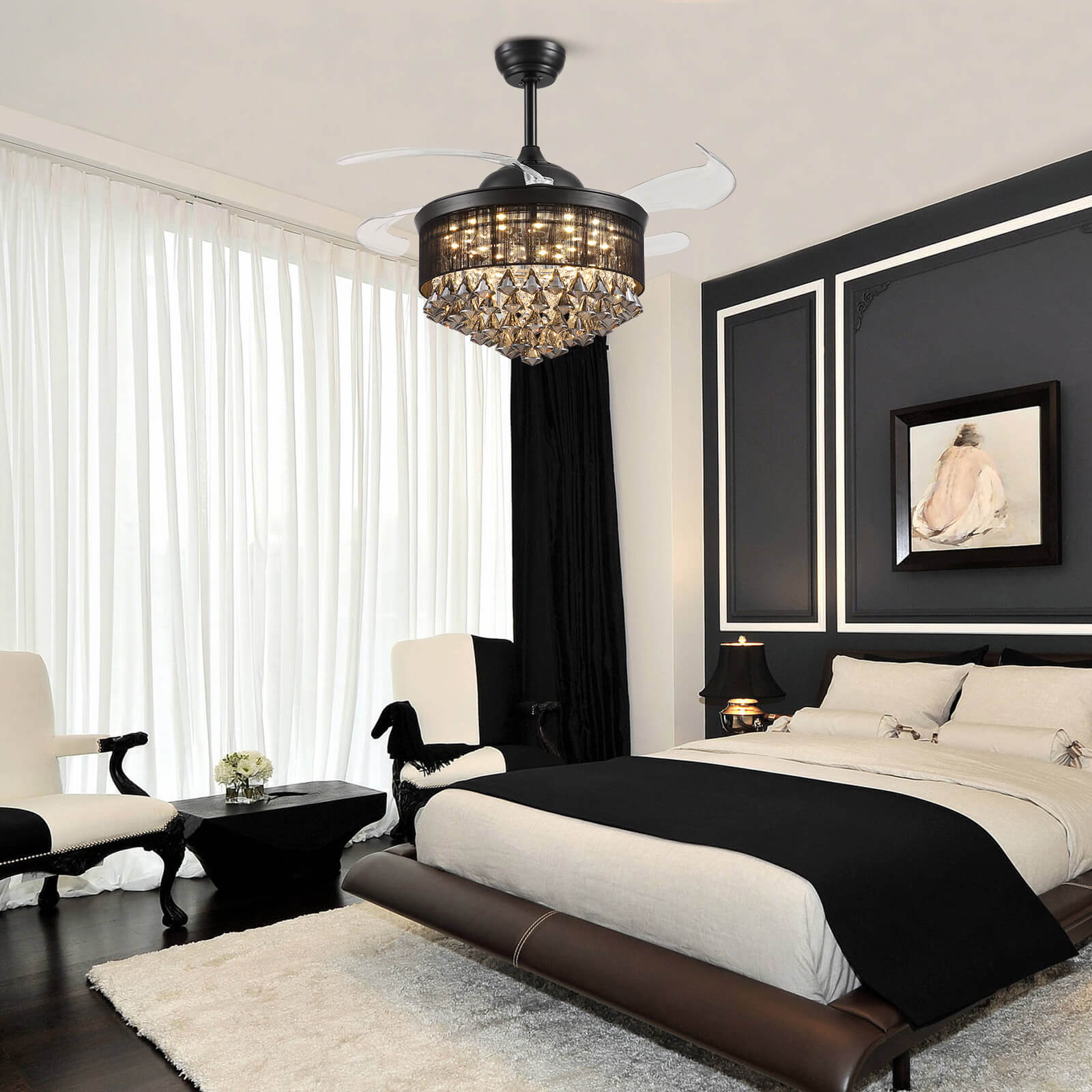 Luxury Black Crystal Fandelier 42''