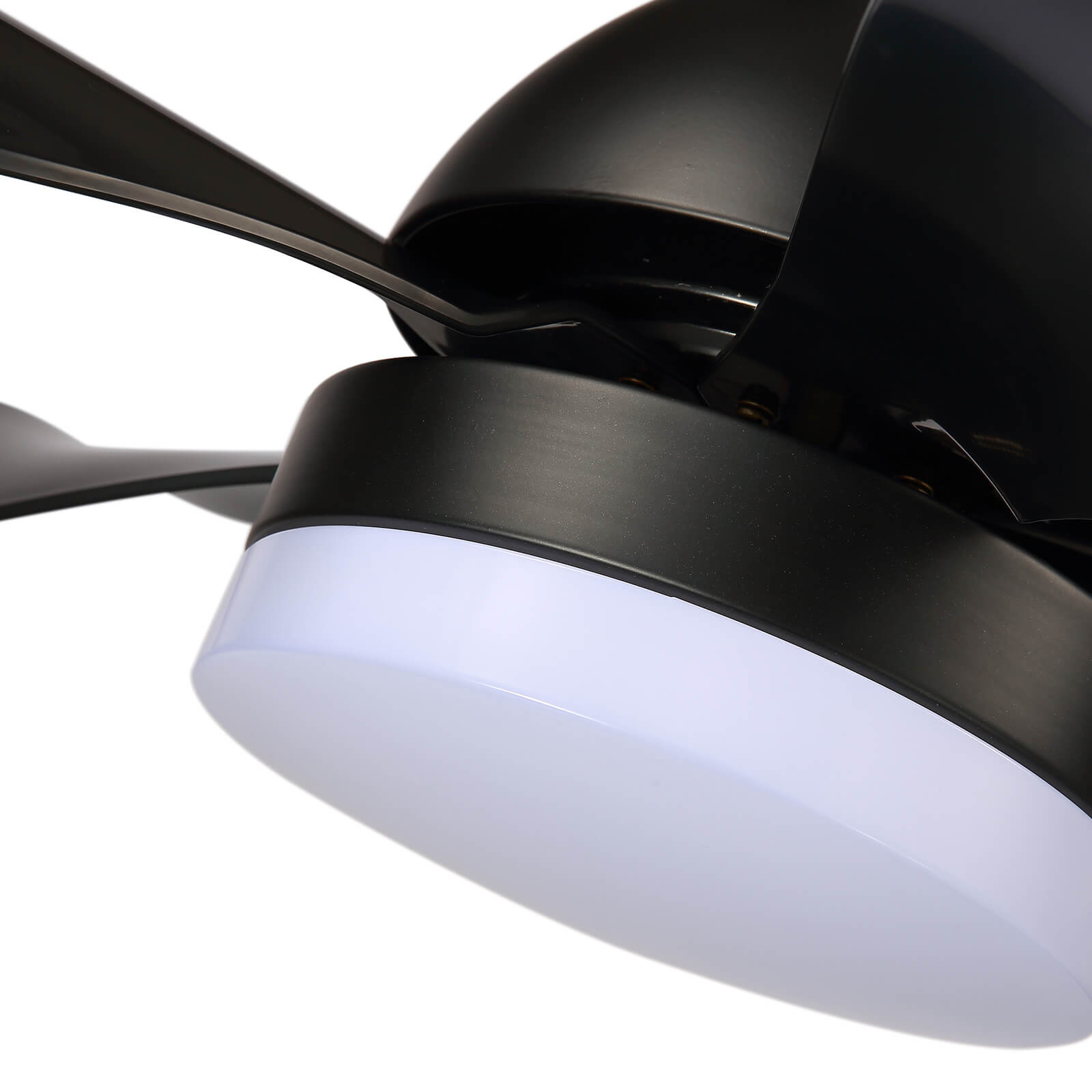 MOOONI-Hugger-Ceiling-Fan-With-Light-LED Strip-Matte-Black-Lampshade-Black-Wood-Blades