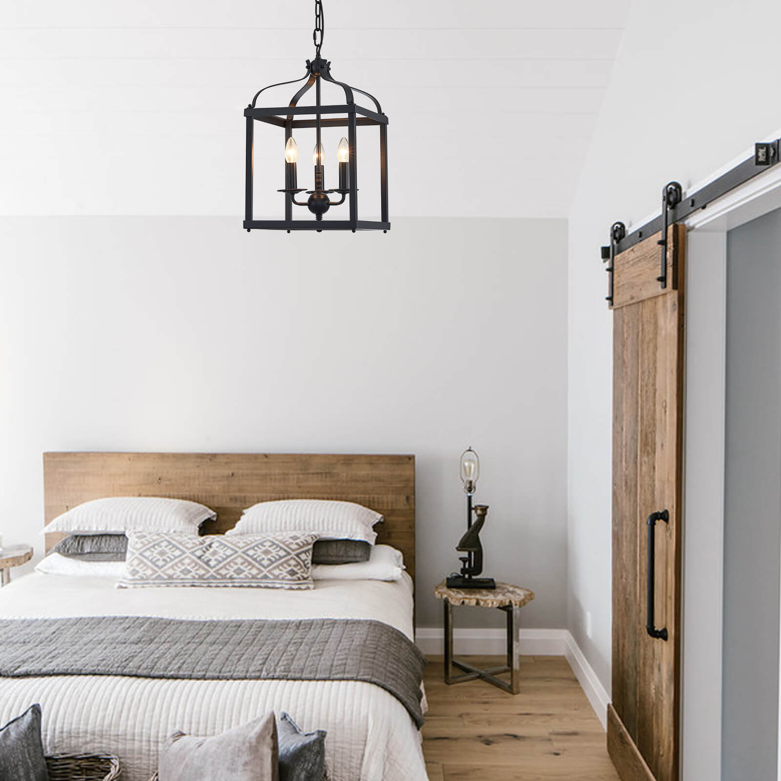 Rustic Black Iron Caged Pendant Light