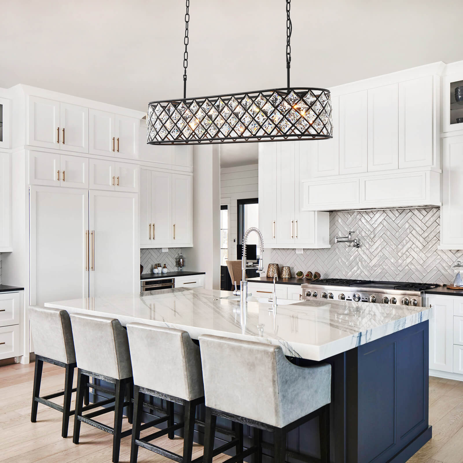 MOOONI-Vintage-Oval-Rectangular-Matte-Black-Crystal-Chandelier-Kitchen-Island