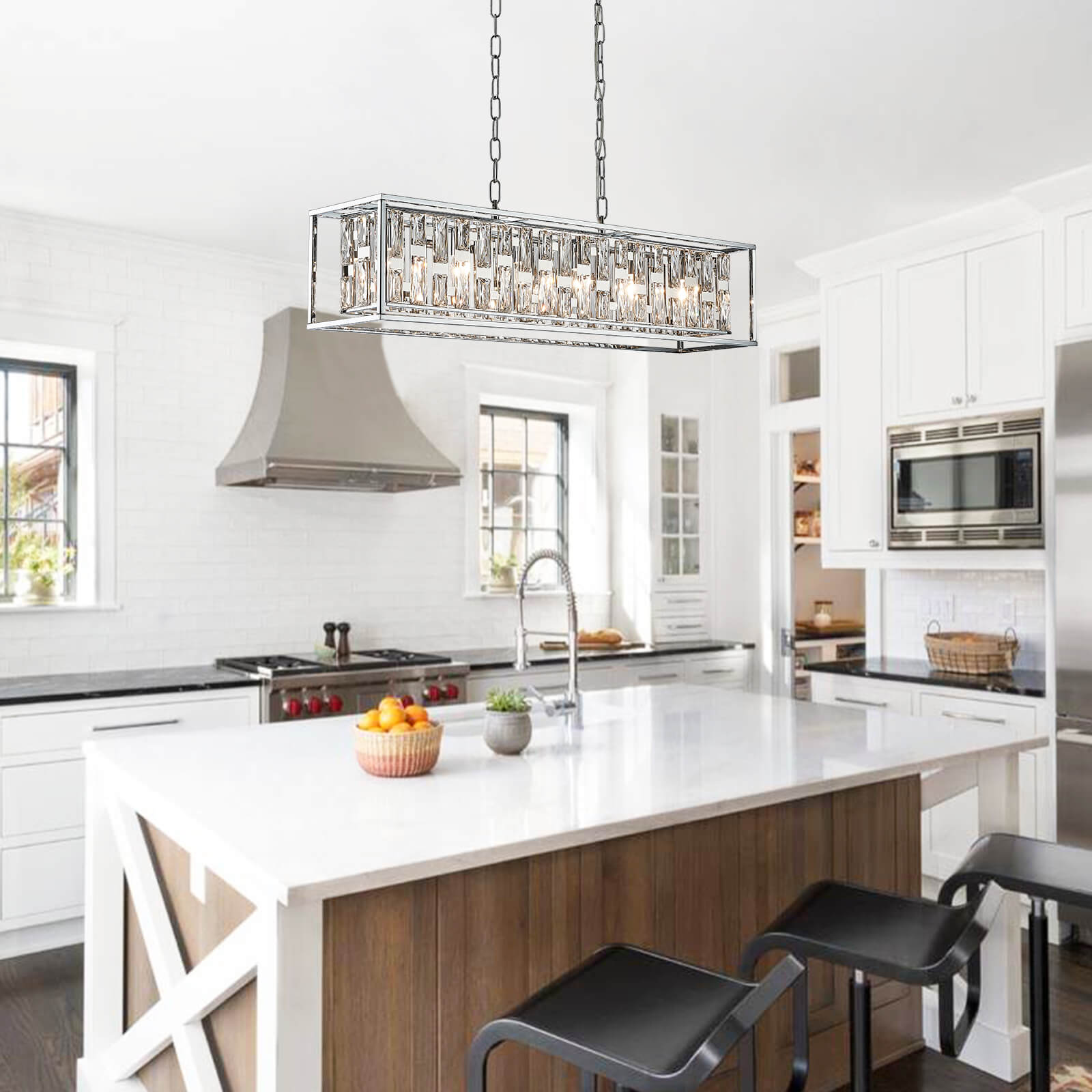 Silver Metal frame Rectangular Crystal Chandelier