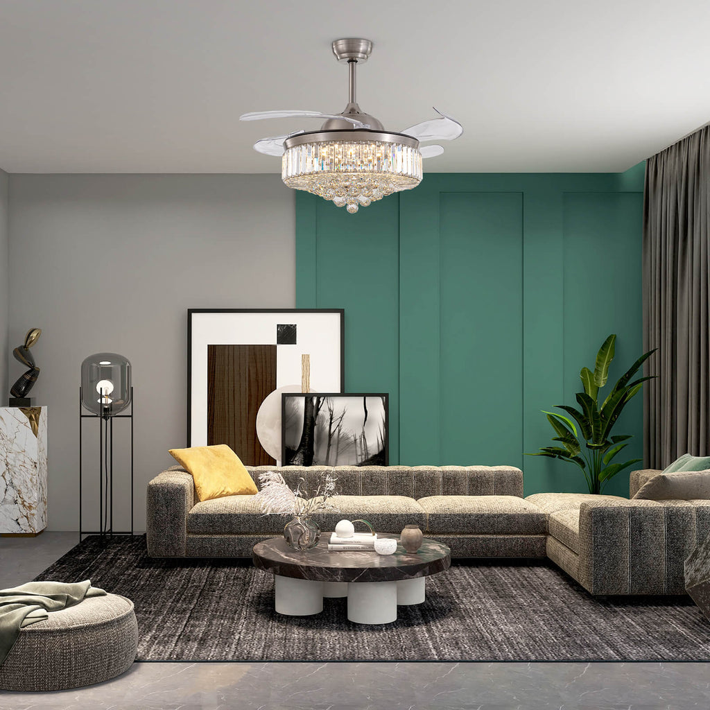 Classic Brushed Nickel Retractable All-in-One Fandelier