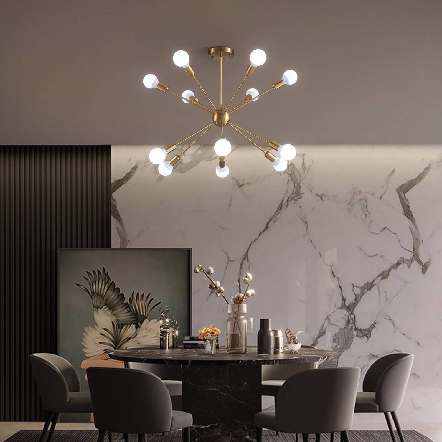 Sputnik Gold Globe 12 Lights Chandelier