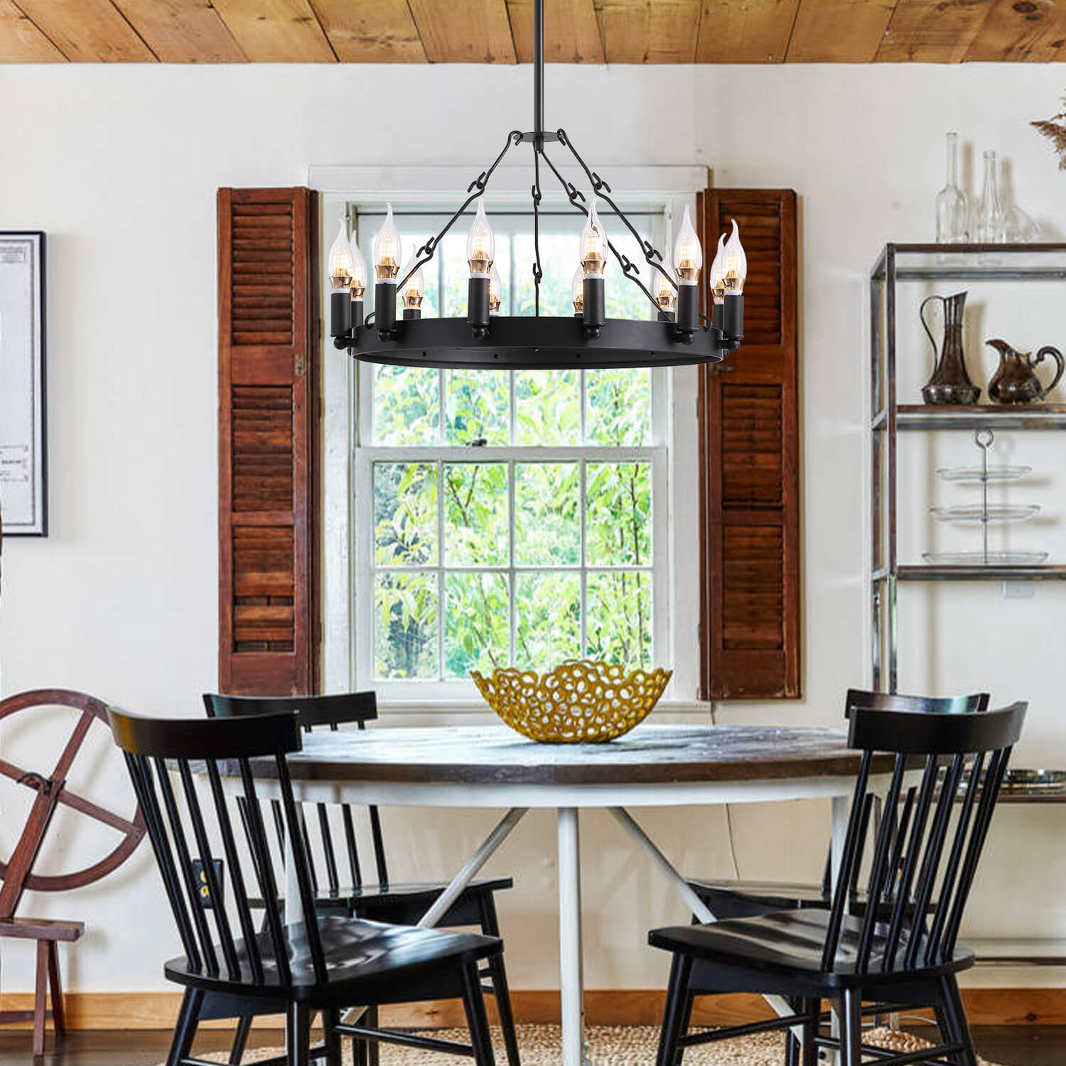 Round Candle Black Iron Chandelier