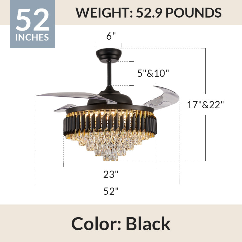 Black Brooklyn Fandelier, Retractable Chandelier Fan with Lights