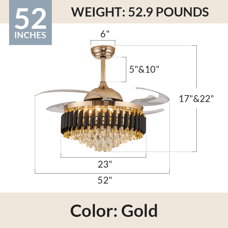 Black & Gold Fandelier Retractable Chandelier Fan with Lights