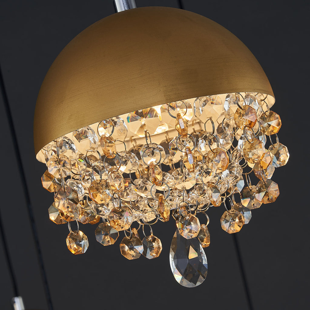 Gold Spider-Shaped String Ball Crystal Chandelier 9 Lights