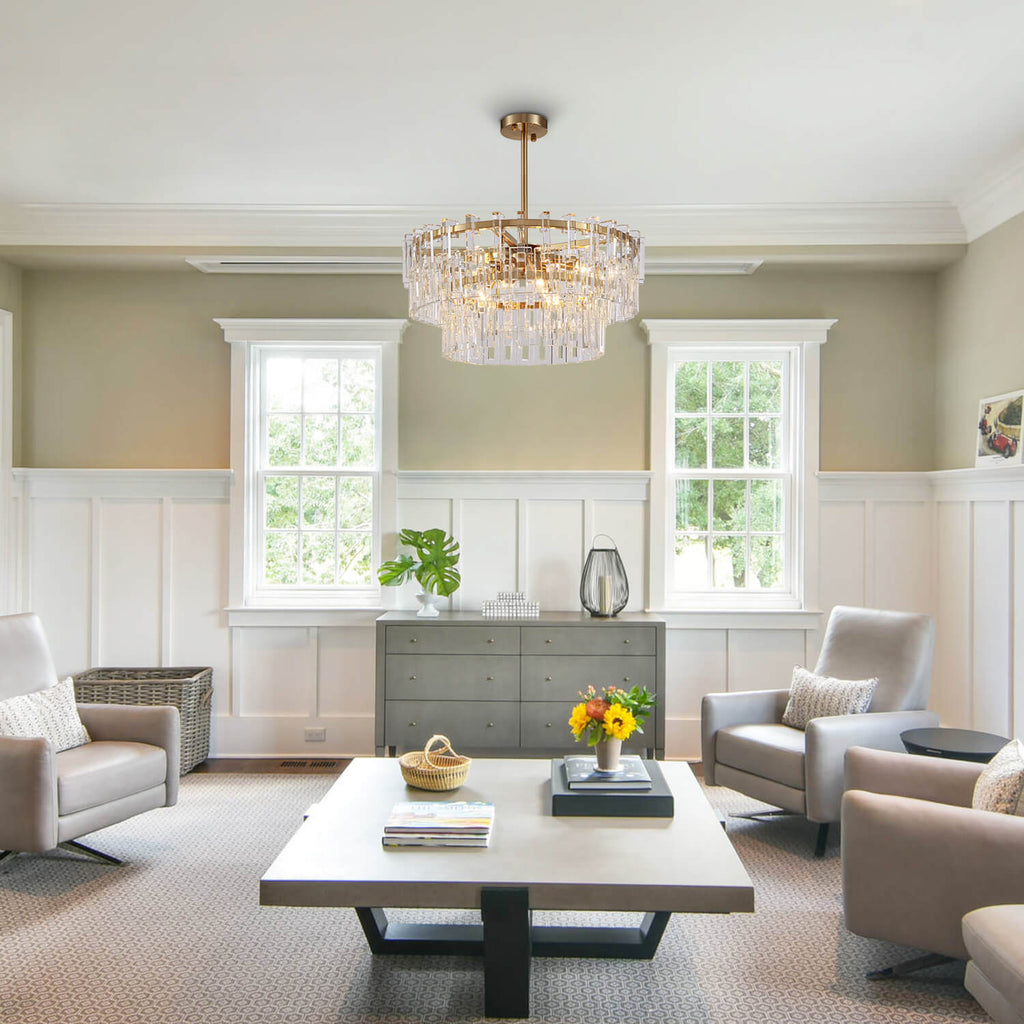 Gold Frame Crystal 3 Layers Circular Chandelier