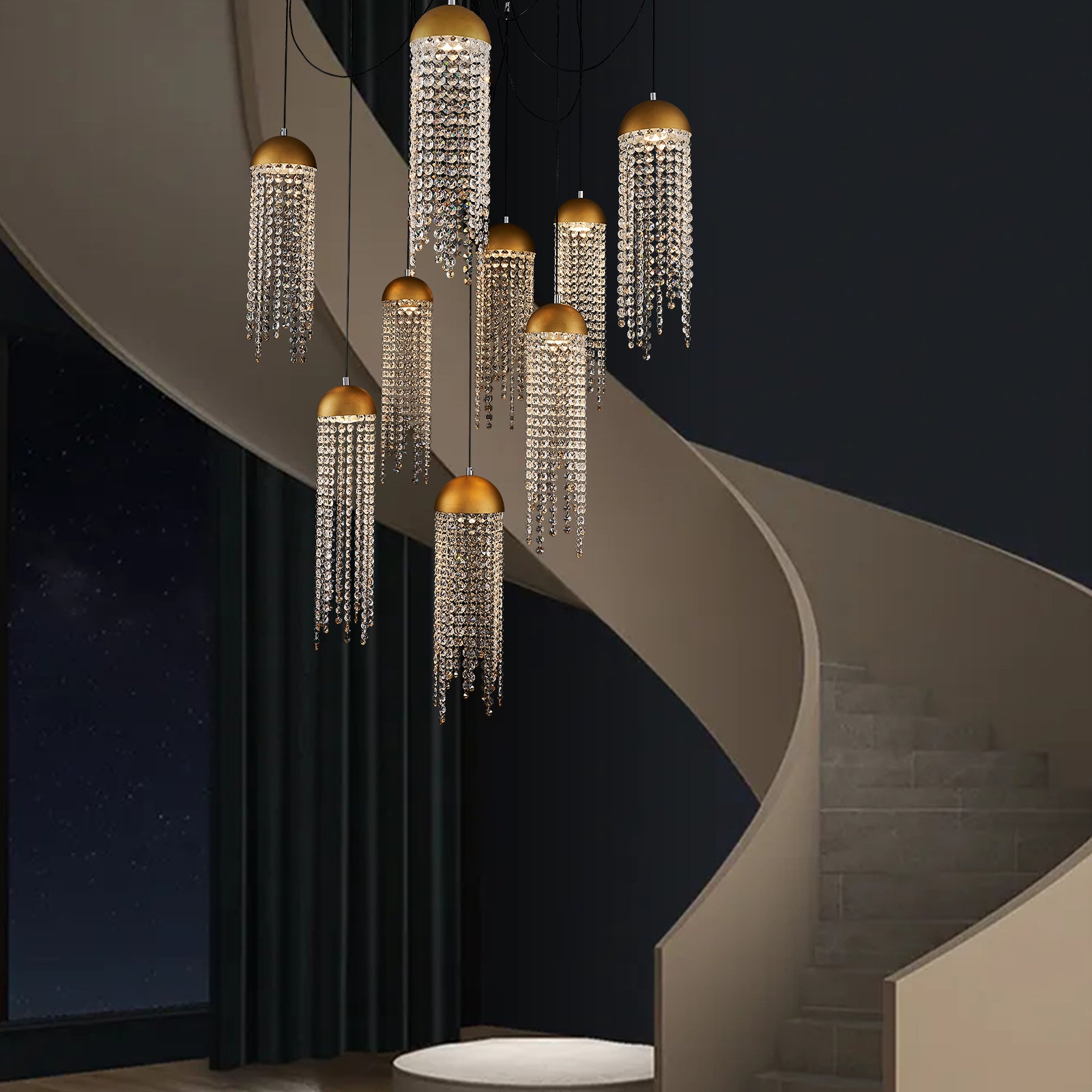 Gold Tassel Crystal Chandelier 9 Lights