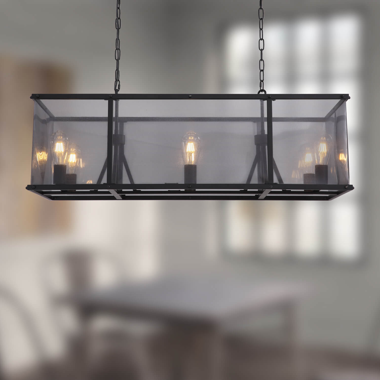 Moooni®Rustic Black Metal Rectangular Grid Square Caged Chandelier