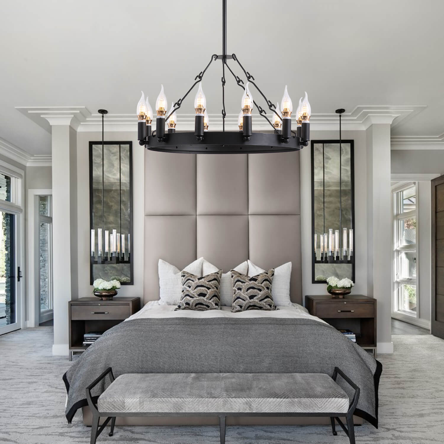 Round Candle Black Iron Chandelier