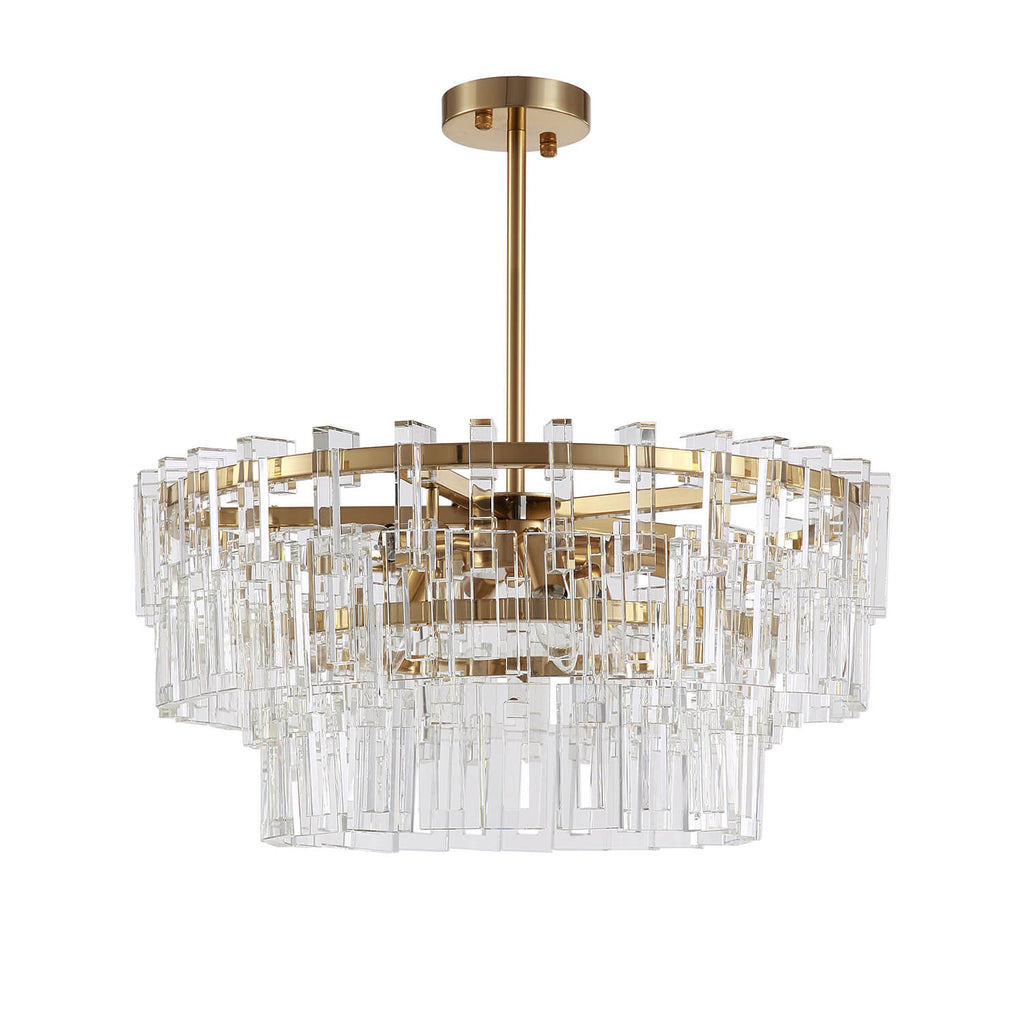 Gold Frame Crystal 3 Layers Circular Chandelier